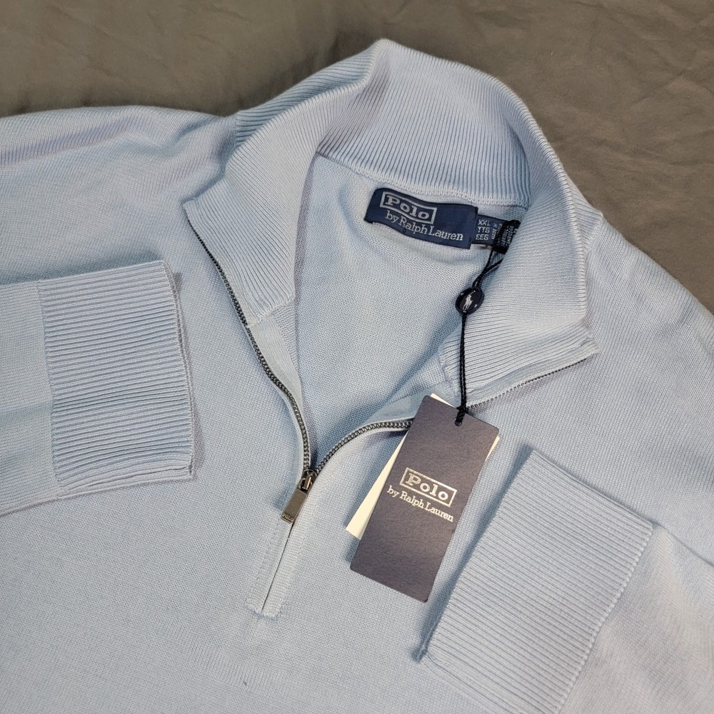New Polo Ralph Lauren 1/4 Zip Sweater Men's 2XL Blue Mock Neck Ribbed NWT